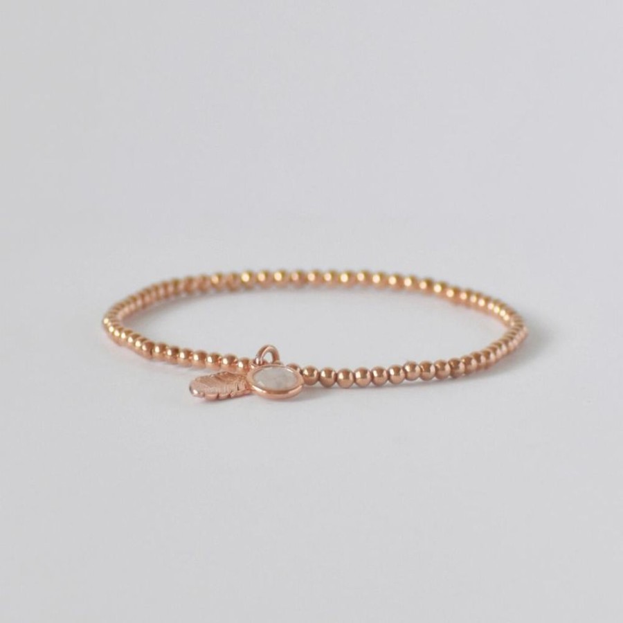 Schmuck nika Schmuck | Armband Mondstein, Feder | Rosegold